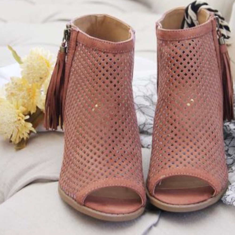 Chic Cinnamon Perforated Peep Toe Booties - Picture 5 of 7